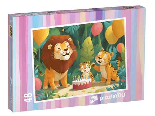 puzzleYOU: Puzzle 48 Teile „Kleiner Tiger hat Geburtstag“ von puzzleYOU