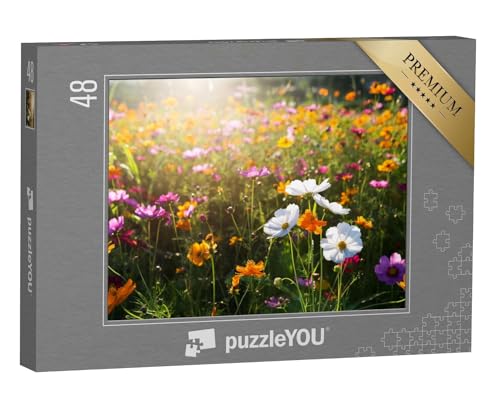 puzzleYOU: Puzzle 48 Teile „Kosmeen blühen am Morgen“ – aus der Puzzle-Kollektion Blumenwiesen, Blumen & Pflanzen von puzzleYOU