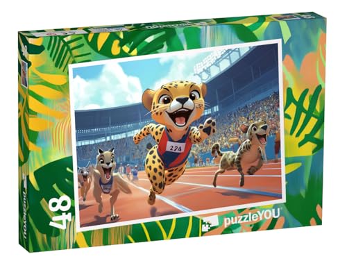 puzzleYOU: Puzzle 48 Teile „Olympiade der Tiere: Die Schnellsten der Welt“ von puzzleYOU