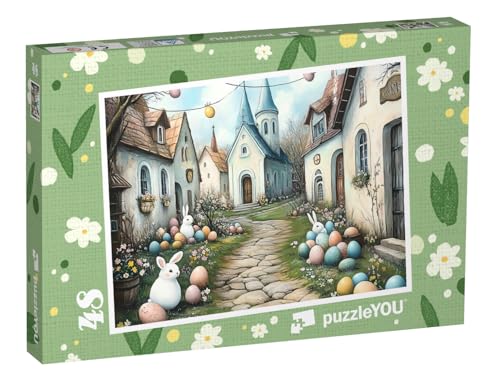 puzzleYOU: Puzzle 48 Teile „Osterfreude im ganzen Dorf“ von puzzleYOU