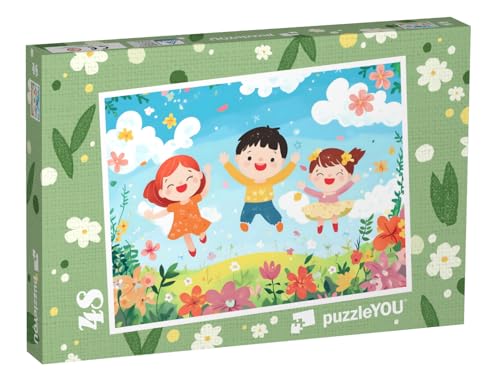 puzzleYOU: Puzzle 48 Teile „Spielen auf der bunten Blumenwiese“ – aus der Puzzle-Kollektion Kinderpuzzle von puzzleYOU