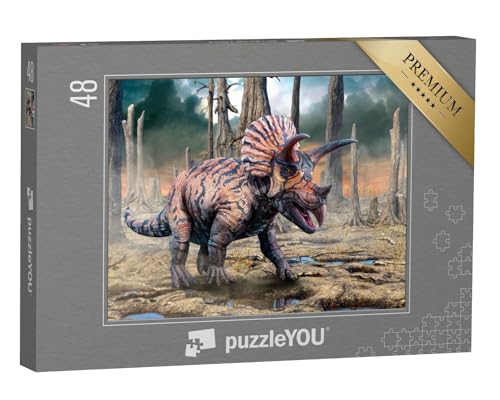 puzzleYOU: Puzzle 48 Teile „Triceratops aus der Kreidezeit, 3D-Illustration“ – aus der Puzzle-Kollektion Dinosaurier, Tiere aus Fantasy & Urzeit von puzzleYOU