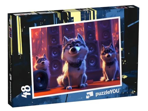 puzzleYOU: Puzzle 48 Teile „Wölfe lieben Coole Beats aus fetten Boxen“ von puzzleYOU