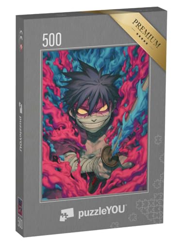 puzzleYOU: Puzzle 500 Teile „Anime in Action in Rosa und Blau“ – aus der Puzzle-Kollektion Anime von puzzleYOU