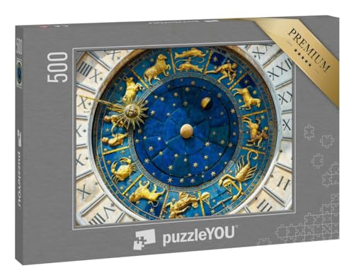 puzzleYOU: Puzzle 500 Teile „Astrologische Tierkreiszeichen auf antiker Uhr“ von puzzleYOU