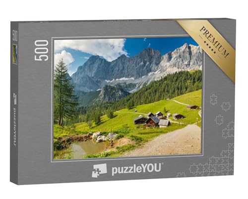 puzzleYOU: Puzzle 500 Teile „Bergdorf in der Nähe des Hohen Dachsteins, Neustattalm im traditionellen österreichischen Stil, Österreich“ von puzzleYOU