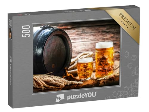 puzzleYOU: Puzzle 500 Teile „Bierfass mit einem kleinen Bier und Einer Maß Bier“ von puzzleYOU