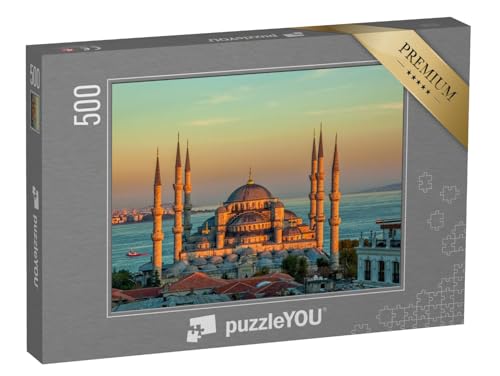 puzzleYOU: Puzzle 500 Teile „Blaue Moschee bei Sonnenuntergang, Istanbul, Sultanahmet-Park“ – aus der Puzzle-Kollektion Blaue Moschee Istanbul von puzzleYOU