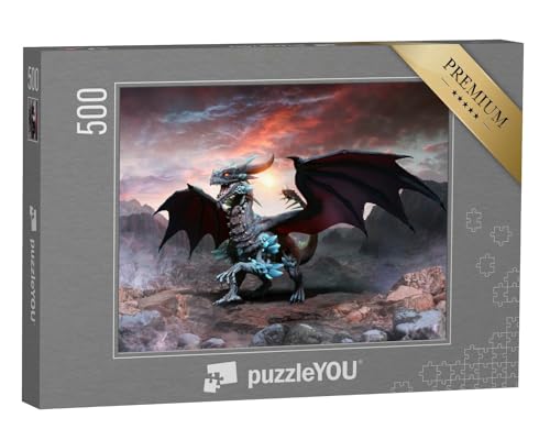 puzzleYOU: Puzzle 500 Teile „Blauer Drache, 3D-Illustration“ – aus der Puzzle-Kollektion Drache, Tiere aus Fantasy & Urzeit von puzzleYOU