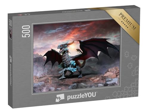 puzzleYOU: Puzzle 500 Teile „Blauer Drache, 3D-Illustration“ – aus der Puzzle-Kollektion Drache, Tiere aus Fantasy & Urzeit von puzzleYOU