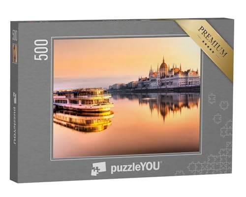 puzzleYOU: Puzzle 500 Teile „Blick auf das Budapester Parlament bei Sonnenaufgang, Ungarn“ – aus der Puzzle-Kollektion Donau, Budapest von puzzleYOU
