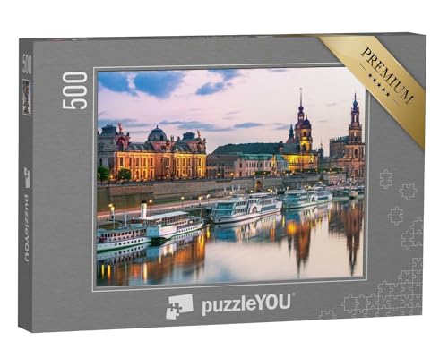 puzzleYOU: Puzzle 500 Teile „Dresdner an der Elbe im Sonnenuntergang“ – aus der Puzzle-Kollektion Dresden, Deutsche Städte von puzzleYOU