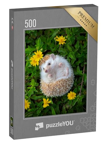 puzzleYOU: Puzzle 500 Teile „EIN Kleiner Igel im Blumengarten“ – aus der Puzzle-Kollektion Igel, Tiere in Wald & Gebirge von puzzleYOU