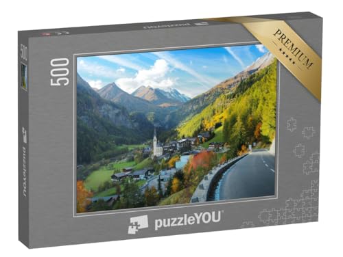 puzzleYOU: Puzzle 500 Teile „EIN Weg zum schönen Dorf Heiligenblut am Großglockner, umgeben von Bergen in Österreich“ von puzzleYOU