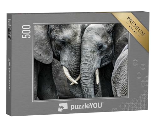 puzzleYOU: Puzzle 500 Teile „Elefanten“ – aus der Puzzle-Kollektion Elefanten, Schwarz-Weiß, Tiere in Savanne & Wüste, Tiere in Dschungel & Regenwald von puzzleYOU
