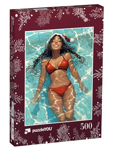 puzzleYOU: Puzzle 500 Teile „Frau Santa Claus entspannt im Weihnachtsurlaub auf Fiji“ – aus der Puzzle-Kollektion Weihnachten von puzzleYOU