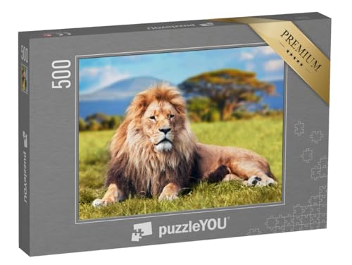 puzzleYOU: Puzzle 500 Teile „Großer Löwe im Savannengras“ – aus der Puzzle-Kollektion Löwen, Safari, Tiere in Savanne & Wüste von puzzleYOU