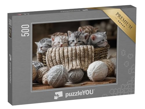 puzzleYOU: Puzzle 500 Teile „Gruppe von kleinen gestreiften Kätzchen“ – aus der Puzzle-Kollektion Katzen-Puzzles von puzzleYOU