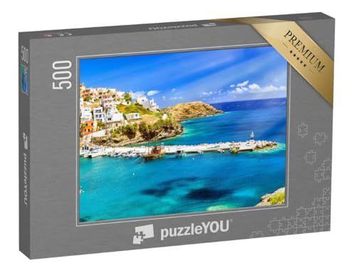 puzzleYOU: Puzzle 500 Teile „Hafen mit Marineschiffen, Booten und Leuchtturm, Rethymno, Kreta“ – aus der Puzzle-Kollektion Griechenland von puzzleYOU