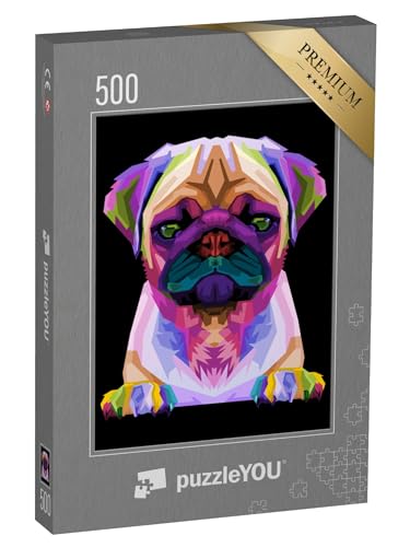 puzzleYOU: Puzzle 500 Teile „Illustration: Niedlicher Mops im Pop-Art-Stil“ – aus der Puzzle-Kollektion Mops, Hunde von puzzleYOU