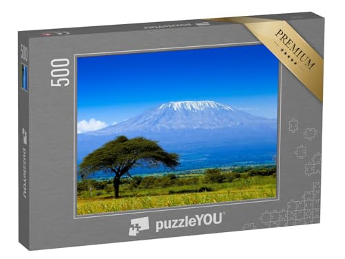 puzzleYOU: Puzzle 500 Teile „Kilimandscharo auf afrikanischer Savanne“ – aus der Puzzle-Kollektion Berge, Tansania, Kilimandscharo von puzzleYOU