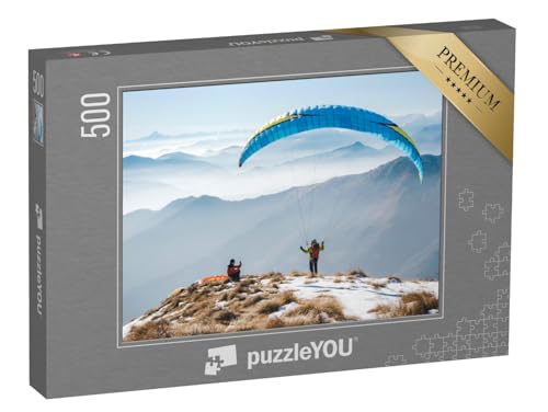 puzzleYOU: Puzzle 500 Teile „Kurz vor dem Start: Gleitschirmfliegen in den Bergen“ – aus der Puzzle-Kollektion Sport von puzzleYOU