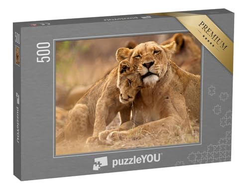 puzzleYOU: Puzzle 500 Teile „Löwin und Jungtier im Kruger National Park, Südafrika“ – aus der Puzzle-Kollektion Löwen, Safari, Tiere in Savanne & Wüste von puzzleYOU