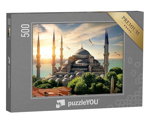 puzzleYOU: Puzzle 500 Teile „Möwen über der Blauen Moschee und dem Bosporus in Istanbul“ – aus der Puzzle-Kollektion Türkei, Istanbul von puzzleYOU