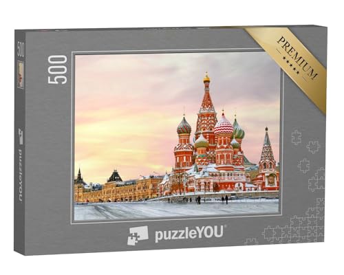puzzleYOU: Puzzle 500 Teile „Moskau im Winter: Roter Platz mit Blick auf die Basilius-Kathedrale“ – aus der Puzzle-Kollektion Roter Platz Moskau von puzzleYOU