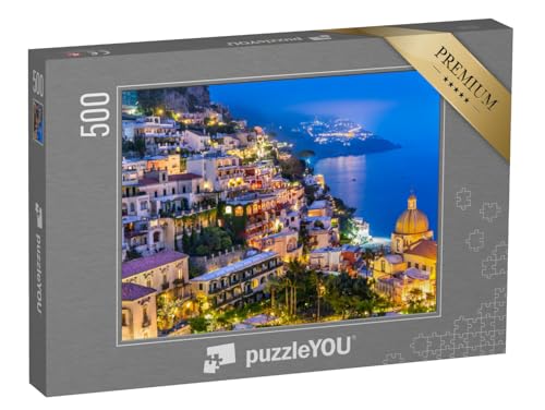 puzzleYOU: Puzzle 500 Teile „Nachtansicht des Dorfes Positano an der Amalfiküste, Italien“ – aus der Puzzle-Kollektion Italien von puzzleYOU