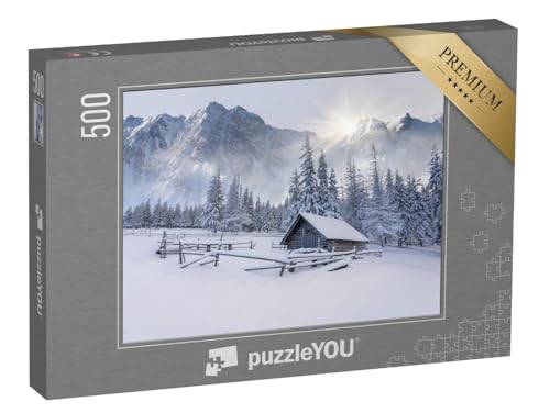 puzzleYOU: Puzzle 500 Teile „Nebliger Wintermorgen in den Bergen“ – aus der Puzzle-Kollektion Jahreszeiten von puzzleYOU