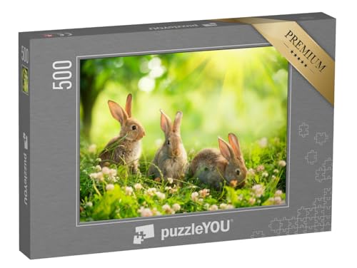 puzzleYOU: Puzzle 500 Teile „Niedliche Kaninchen auf Einer Frühlingswiese“ – aus der Puzzle-Kollektion Tiere von puzzleYOU