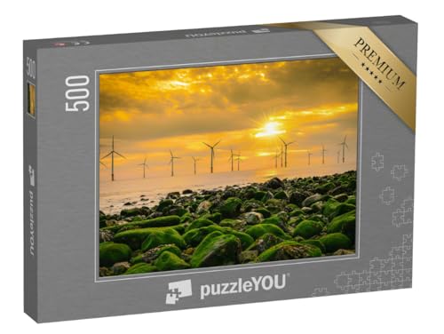 puzzleYOU: Puzzle 500 Teile „Offshore-Windturbinen vor der englischen Küste im Sonnenuntergang“ – aus der Puzzle-Kollektion Deutschland von puzzleYOU