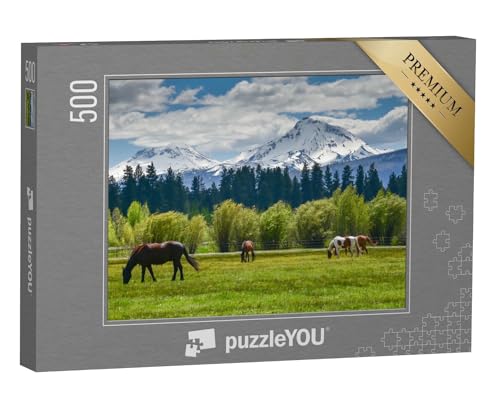 puzzleYOU: Puzzle 500 Teile „Pferde an der Cascade Mountain Range, Oregon, USA“ – aus der Puzzle-Kollektion Gebirge von puzzleYOU