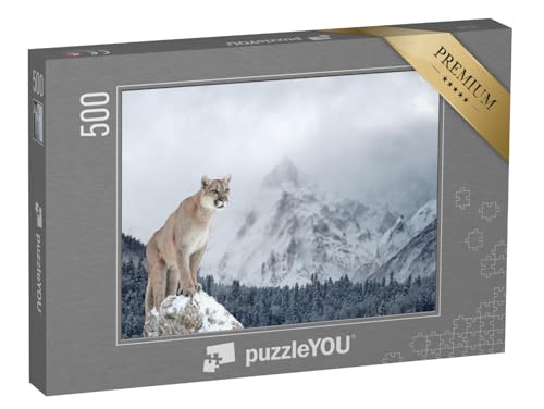 puzzleYOU: Puzzle 500 Teile „Porträt eines Pumas in den winterlichen Bergen“ – aus der Puzzle-Kollektion Puma von puzzleYOU