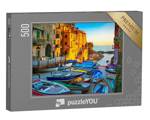puzzleYOU: Puzzle 500 Teile „Rio Maggiore: Dorfstraße, Boote und Meer, Cinque Terre, Ligurien, Italien“ – aus der Puzzle-Kollektion Italien von puzzleYOU