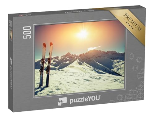 puzzleYOU: Puzzle 500 Teile „Skier im Schnee in den Bergen“ – aus der Puzzle-Kollektion Sonne, Sport, Winter, Himmel & Jahreszeiten von puzzleYOU