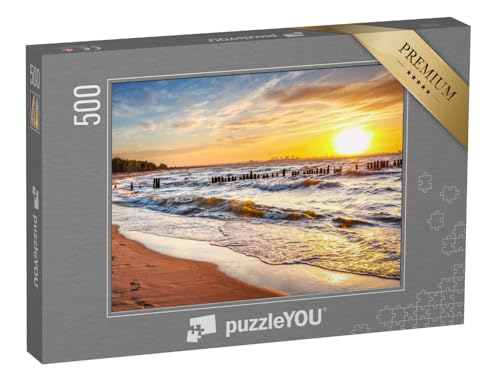 puzzleYOU: Puzzle 500 Teile „Sonnenuntergang am Strand an der Ostsee in Polen“ – aus der Puzzle-Kollektion Natur, Ostsee von puzzleYOU