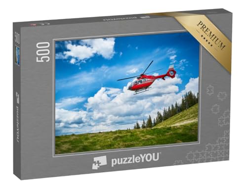 puzzleYOU: Puzzle 500 Teile „Start eines Hubschraubers in den Bergen“ – aus der Puzzle-Kollektion Fahrzeuge von puzzleYOU