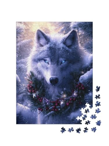 puzzleYOU: Puzzle 500 Teile „Weihnachtswolf im Winterwald“ von puzzleYOU