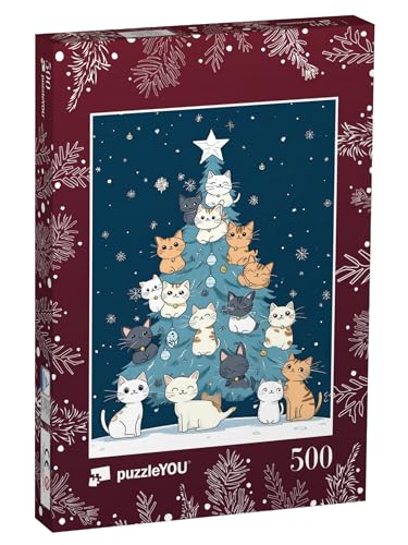 puzzleYOU: Puzzle 500 Teile „Winter-Illustration: Weihnachtsbaum voller süßer Katzen“ – aus der Puzzle-Kollektion Weihnachten puzzleYOU: Puzzle 500 Teile „Winter-Illustration: Weihnachtsbaum voller süßer Katzen“ – aus der Puzzle-Kollektion Weihnachten von puzzleYOU