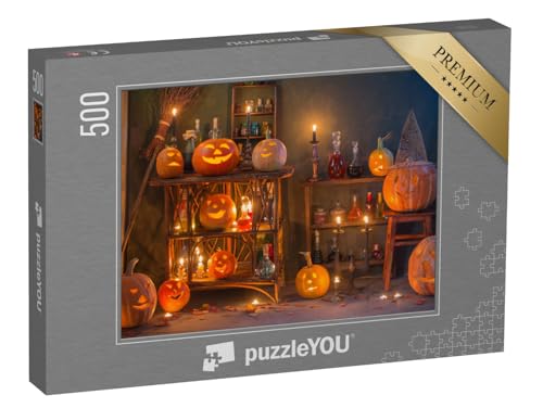 puzzleYOU: Puzzle 500 Teile „Wunderschöne Halloween-Dekoration mit Kürbissen und Zaubertränken“ – aus der Puzzle-Kollektion Festtage von puzzleYOU