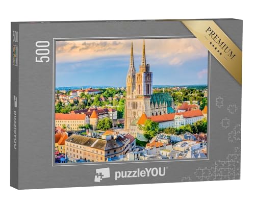 puzzleYOU: Puzzle 500 Teile „Zagreber Kathedrale: Luftaufnahme aus Kroatien“ – aus der Puzzle-Kollektion Zagreb, Kroatien von puzzleYOU