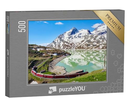 puzzleYOU: Puzzle 500 Teile „Zug am wunderschönen Berninapass in der Schweiz“ – aus der Puzzle-Kollektion Landschaft von puzzleYOU