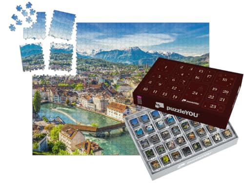 puzzleYOU: Puzzle-Adventskalender | „Blick auf den Pilatus und das historische Stadtzentrum von Luzern, Schweiz“ – aus der Puzzle-Kollektion Schweiz von puzzleYOU