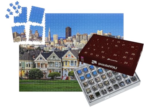 puzzleYOU: Puzzle-Adventskalender | „Blick vom Alamo Square bei Dämmerung, San Francisco“ – aus der Puzzle-Kollektion Amerika, Amerikanische Städte von puzzleYOU