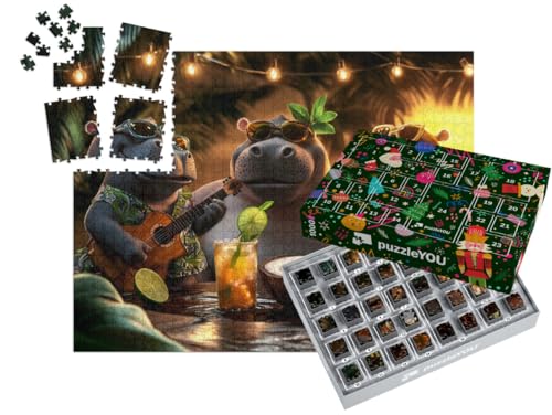puzzleYOU: Puzzle-Adventskalender | „Hawaii-Hippos Machen Musik an der Strandbar“ – aus der Puzzle-Kollektion Kinderpuzzle puzzleYOU: Puzzle-Adventskalender | „Hawaii-Hippos Machen Musik an der Strandbar“ – aus der Puzzle-Kollektion Kinderpuzzle von puzzleYOU