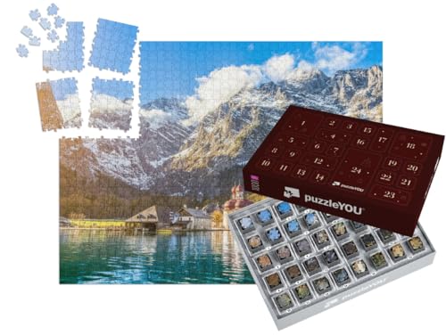 puzzleYOU: Puzzle-Adventskalender | „Malerische Berglandschaft am Königssee in Bayern, Deutschland“ – aus der Puzzle-Kollektion Natur, Deutschland, Flüsse & Seen, Deutsche Alpen von puzzleYOU