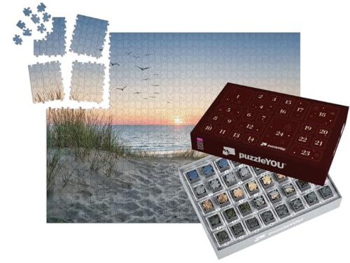 puzzleYOU: Puzzle-Adventskalender | „Sanddünen am Strand bei Sonnenuntergang“ – aus der Puzzle-Kollektion Ostsee von puzzleYOU