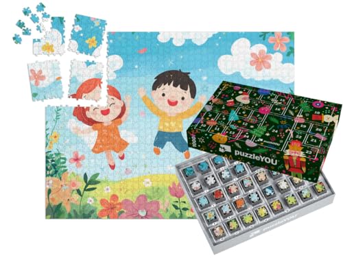 puzzleYOU: Puzzle-Adventskalender | „Spielen auf der bunten Blumenwiese“ – aus der Puzzle-Kollektion Kinderpuzzle von puzzleYOU